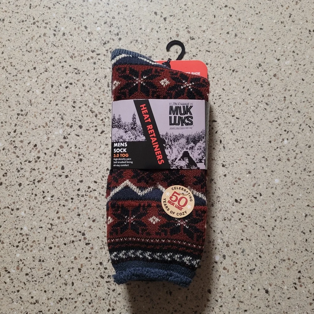 MUK LUKS Mens Size 10 -13 1 Pair Heat Retainer Thermal 3.0 TOG Socks Durable NEW